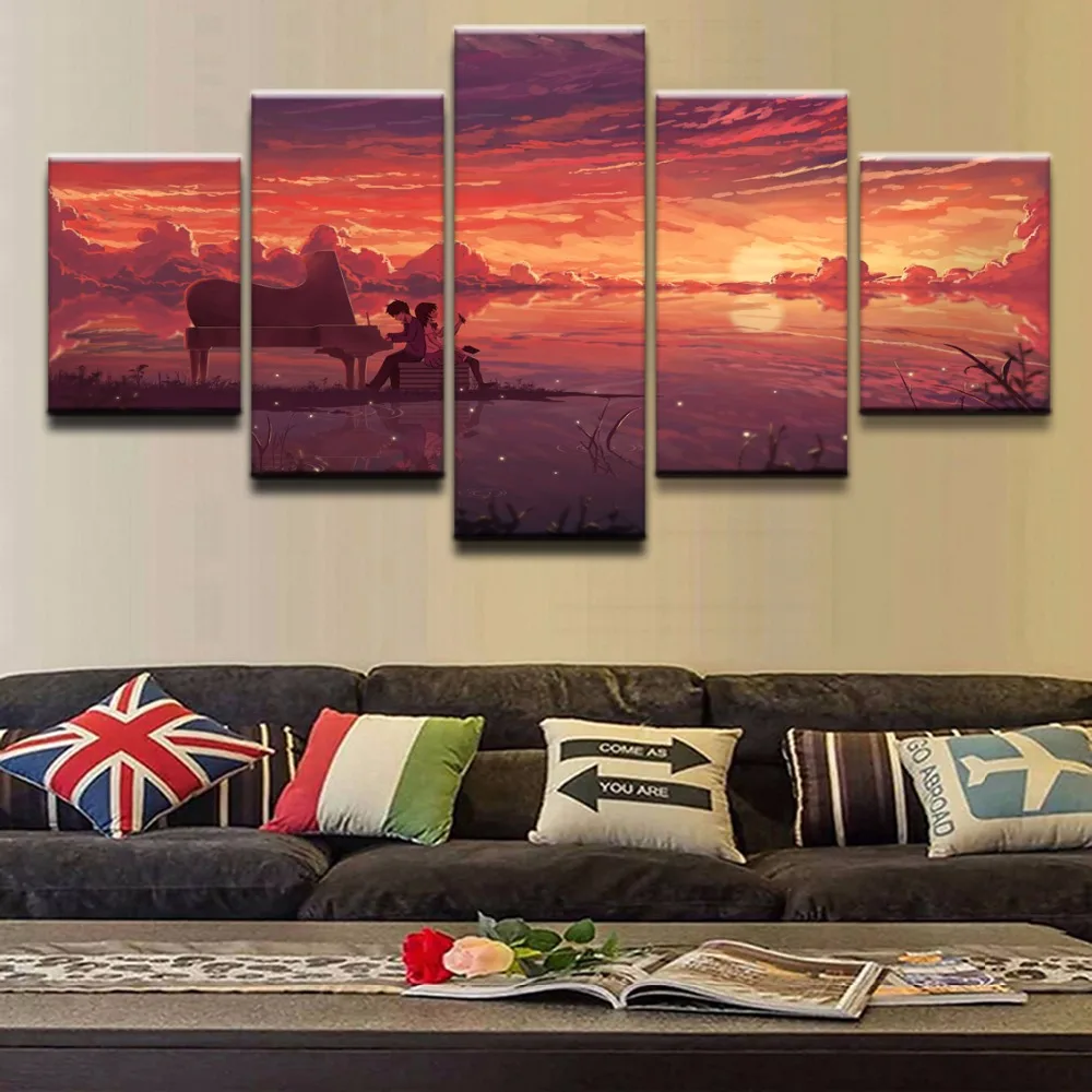 5 шт. аниме Оригинальное отражение небо закат игра пианино домашний Настенный