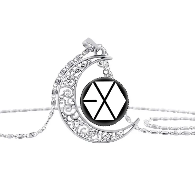 Модный KPOP логотип EXO Moon ожерелье серебряного цвета стеклянный кулон ожерелье s для женщин девушек массивные ювелирные изделия