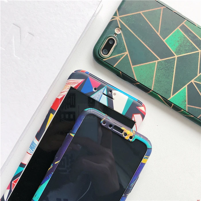 QINUO Full Cover Art painting Case for iPhone X XS Max XR Matte 5 6 6s 8 7 Plus Hrad PC With Tempered Glass Capa |