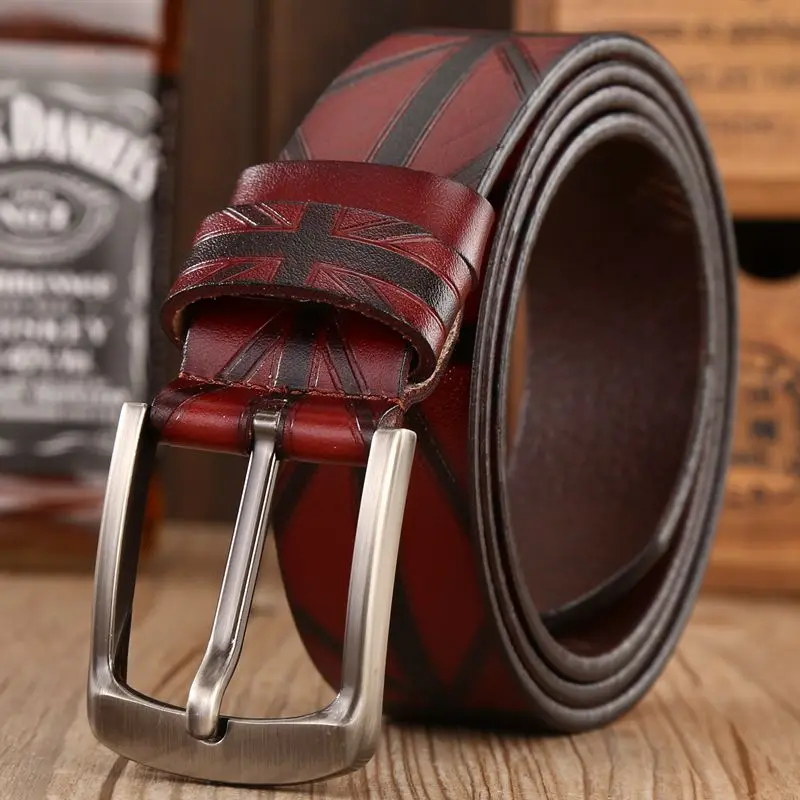 2018 Брендовые мужские ремни натуральная кожа Роскошный Британский флаг узор