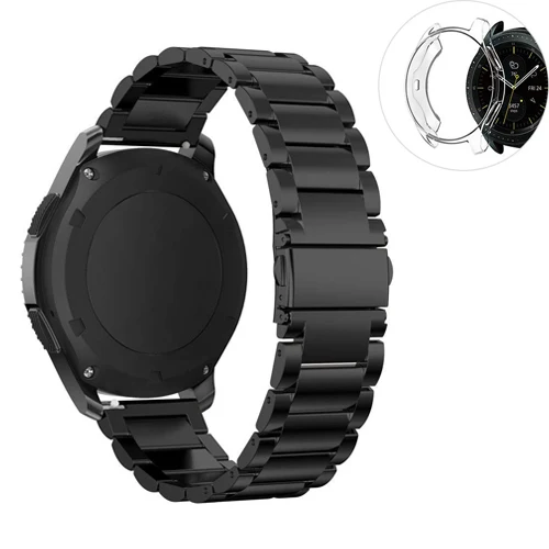 22 мм/20 мм ремешок для часов samsung galaxy watch active 46 мм gear S3 ремешок из нержавеющей стали ремешок для часов металлический браслет+ чехол - Цвет ремешка: black