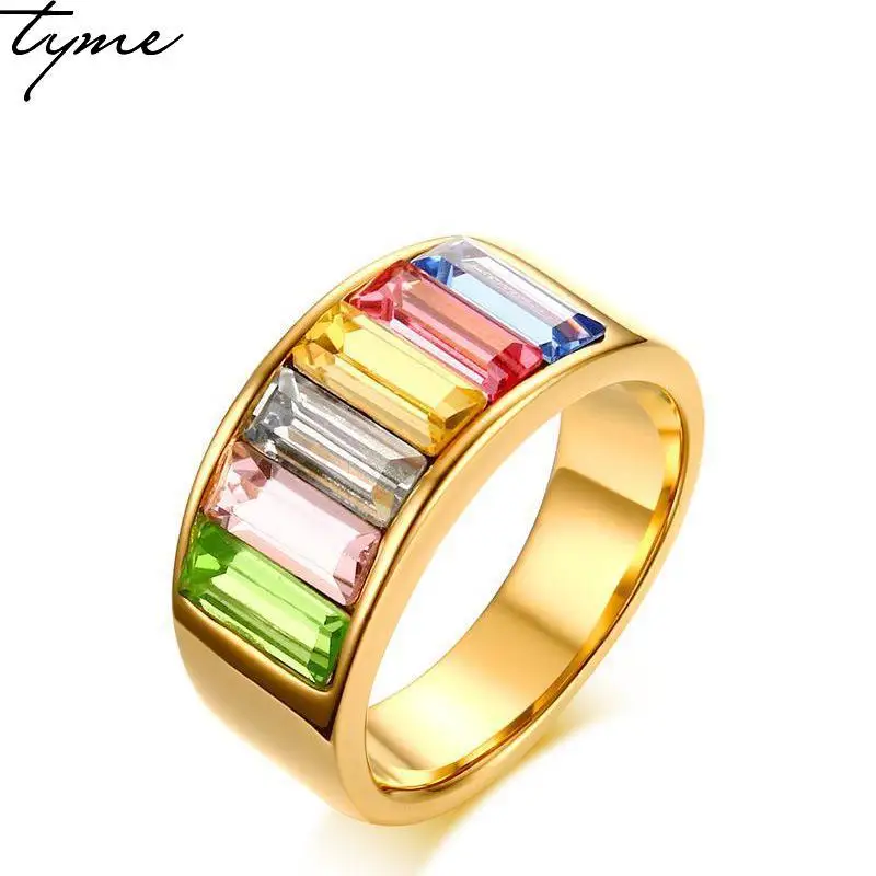 TYME 2017 новые модные товары 9 мм кольцо из нержавеющей стали золотого цвета для