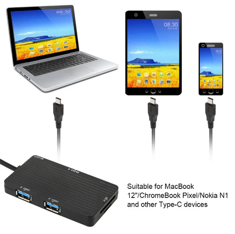 Адаптер KEMBONA USB Type C Hub 5 в 1 SATA3.0 с 2 портами 3 0 слотами для карт SD и Micro SATA MacBookPro|usb type-c
