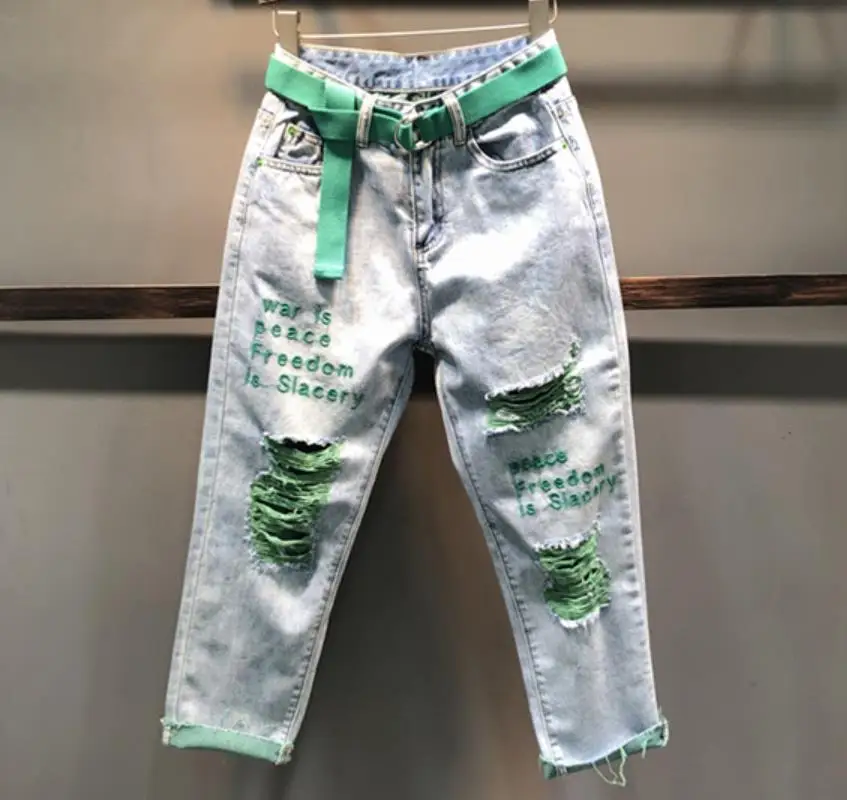 2019 летние новые модные джинсы женские повседневные свободные штаны-шаровары с