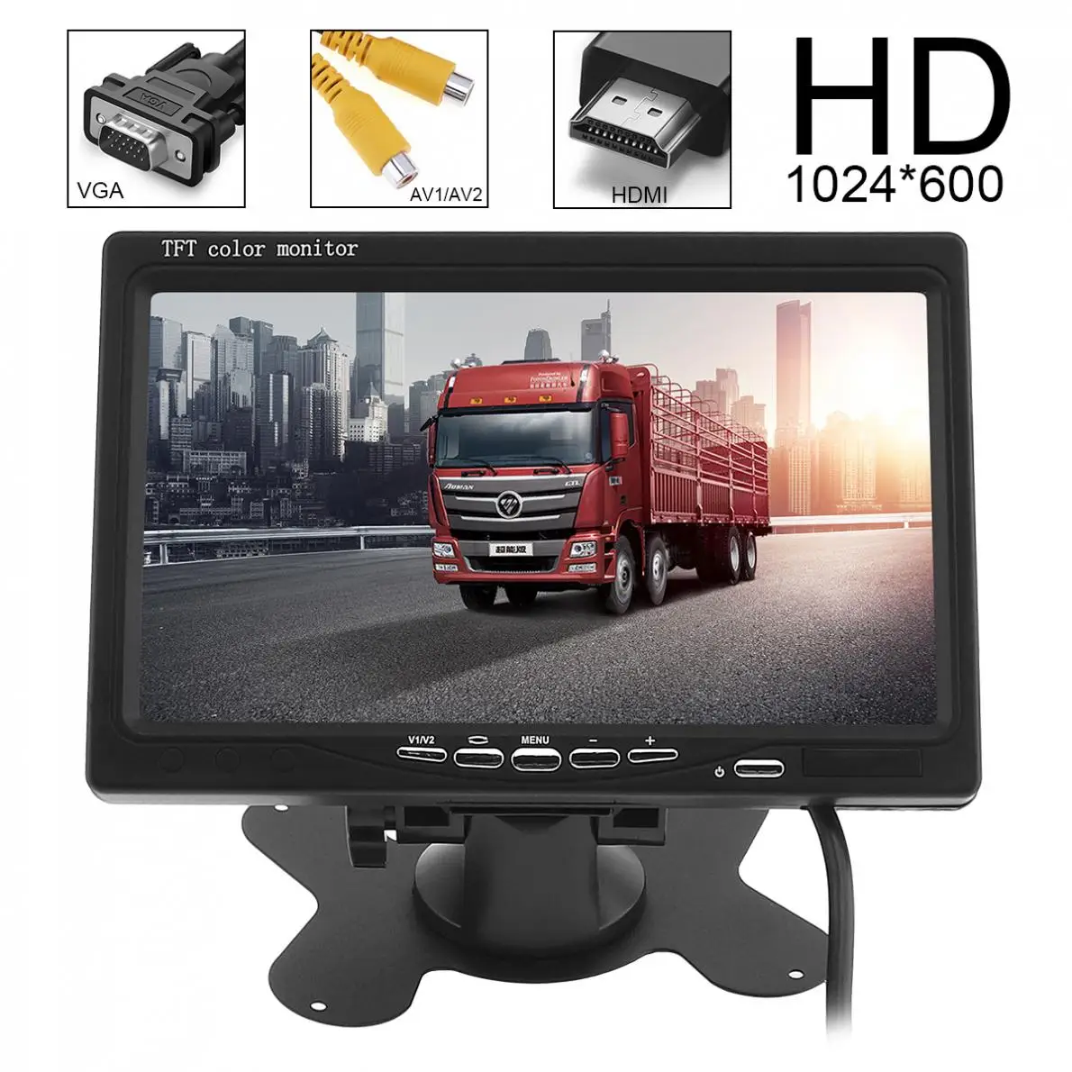7 дюймов HD 1024x600 TFT lcd цветной экран автомобиля заднего вида монитор 2 видео вход DVD VCD подголовник автомобиля монитор Поддержка HDMI VGA