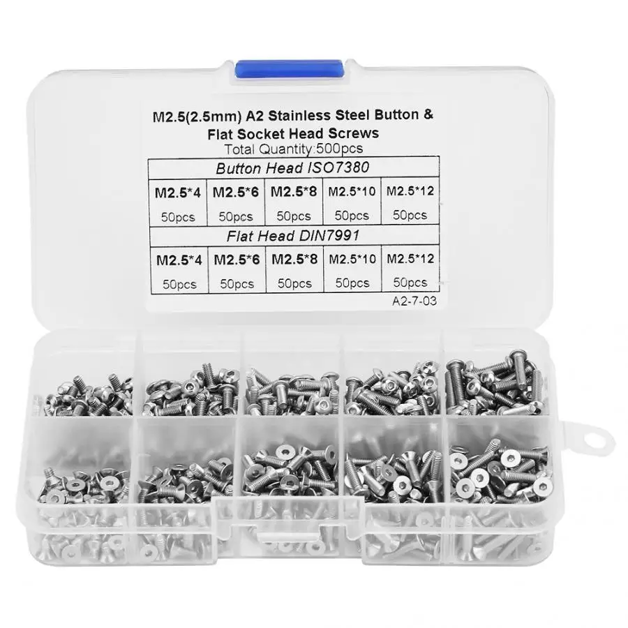 500Pcs 1 M2.5 Button / Flat Head Screws Hex Socket Screw Set Assortment Kit tornillos para madera | Обустройство дома