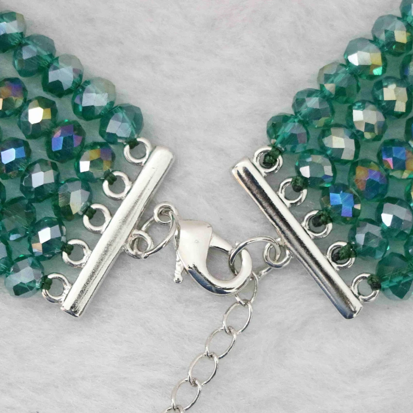 Бесплатная Доставка 5 рядов ожерелье серьги для женщин Павлин зеленый хрусталя с