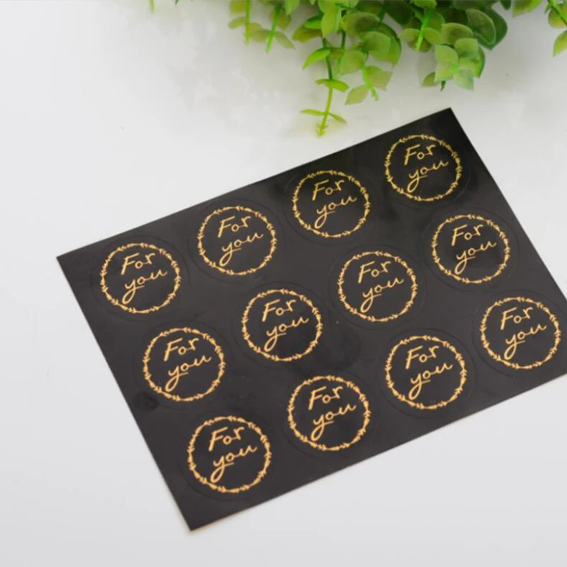 

120pcs/lot Round for You Bronzing Black Handmade Cake Packaging Sealing Label Sticker Baking DIY Party Gift Box Stickers