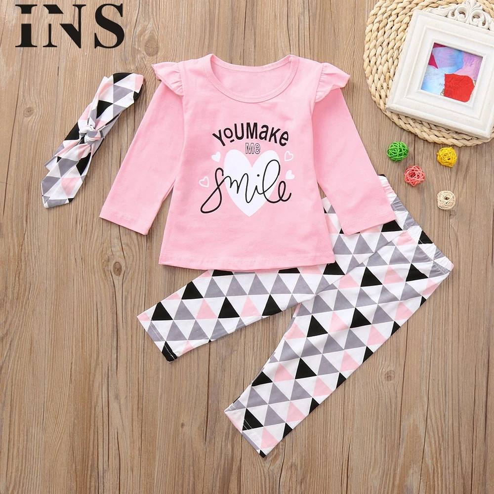 2018 new fashionNewborn Toddler Infant Baby Girls Letter Print Tops Geometric Pants Outfits Set for children L1025 | Детская одежда и