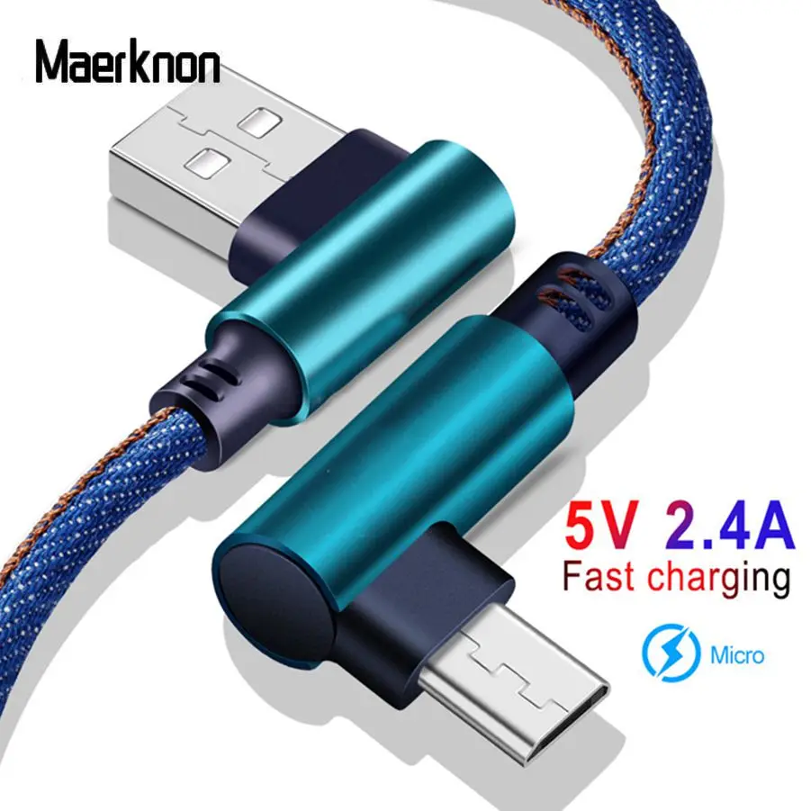 L Type Micro USB кабель 2 4 А быстрая зарядка usb шнур 90 градусов для Samsung Sony Xiaomi LG HTC Android
