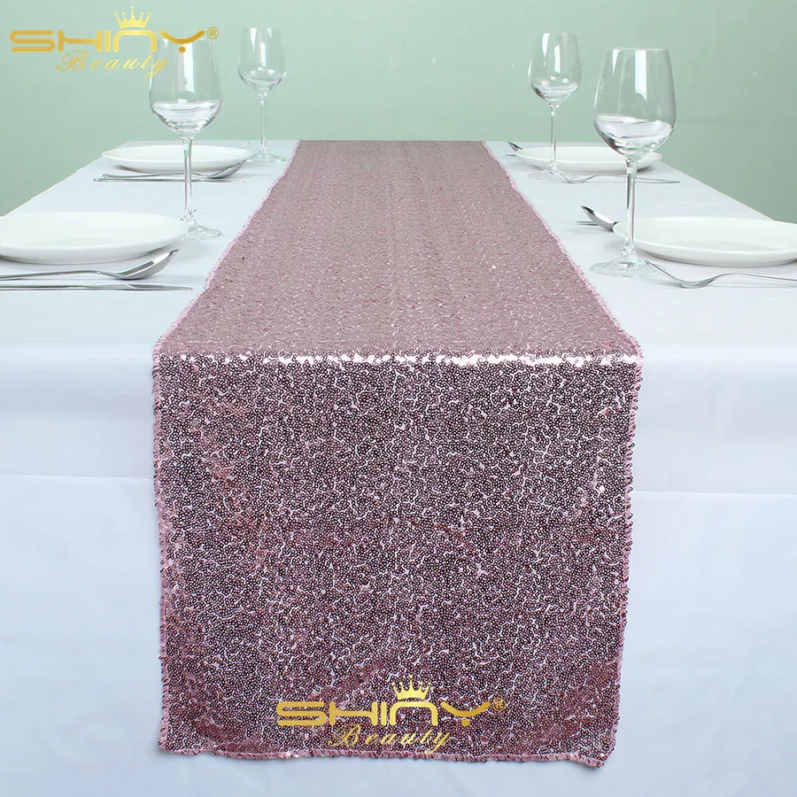 ShinyBeauty 12x96 дюймов розовое золото блесток настольная дорожка для мероприятий/вечерние/Банкеты/Рождество свадебный стол Decoraiton