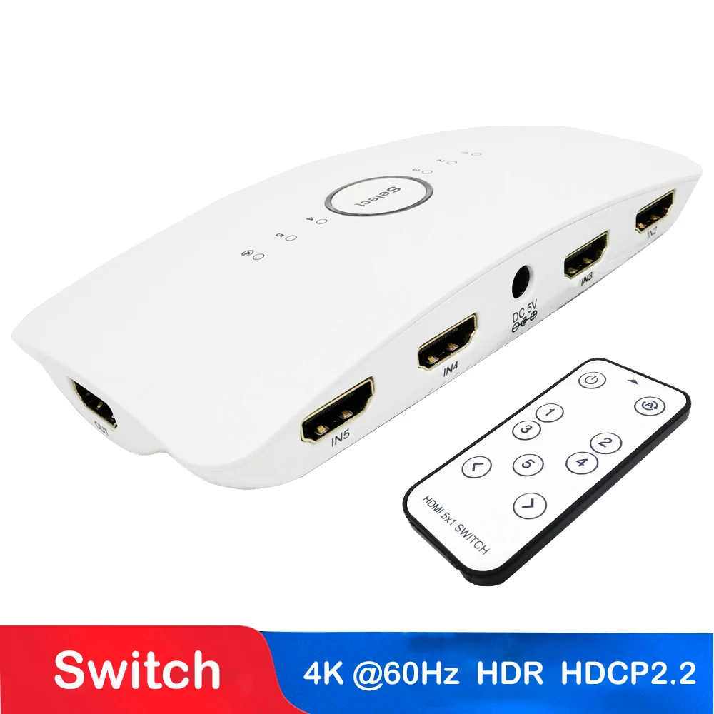 HDMI переключатель 2 0 4K 60HZ HDR HDCP2.2 сплиттер конвертер 5 портов для PS3 PS4 HDTV XBOX