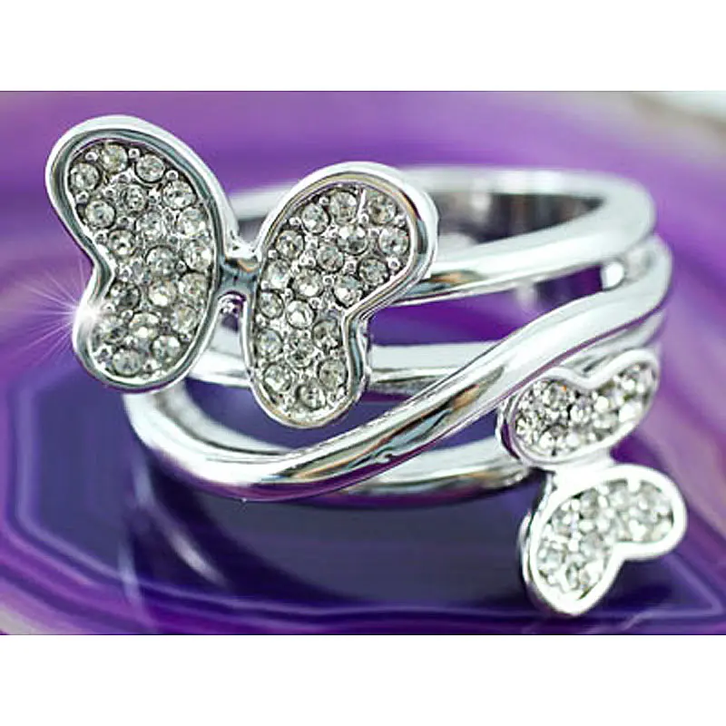 Кольцо с павлиньими звездами и бабочками австрийским кристаллом CSR085|austrian