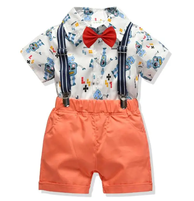 New children's clothing set summer section cotton bow tie short-sleeved shirt bib suit |