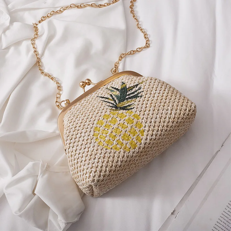 pineapple Соломенный пляжный тканый вышитый клатч женская сумка с цепочкой в виде ракушки маленькая сумочка вязаная сумка через плечо известная - Цвет: pineapple