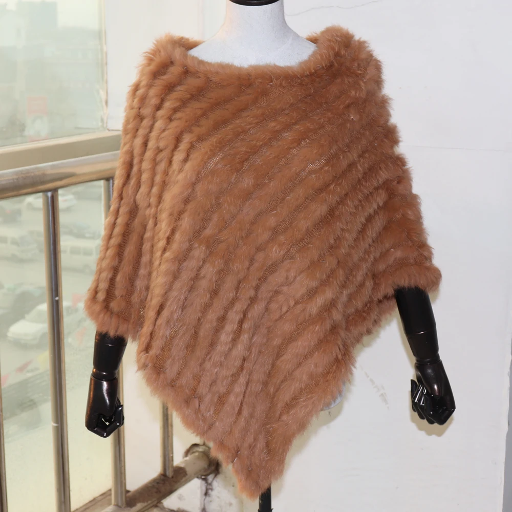 Новинка, горячая распродажа, весна-осень, настоящее Вязаное пончо из кроличьего меха, женские шарфы, натуральный кроличий мех, шаль, треугольная накидка