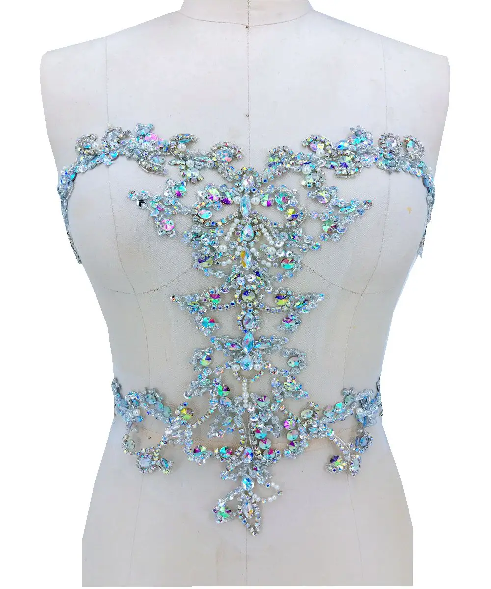 Ручное шитье прозрачный цвет AB/серебряная Стразы аппликация на сетке ручная