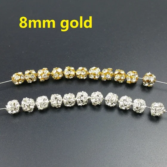 8mm gold 20pcs 20 шт./лот, 6 мм/8 мм/10 мм, золото/серебро, круглые бусины для диско-шара, стразы, хрустальные бусины для самостоятельного изготовления ювелирных изделий - Цвет: 8mm gold 20pcs