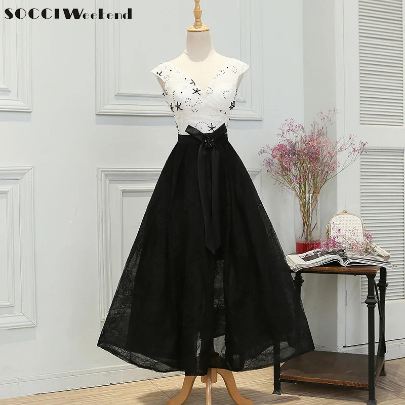 SOCCI 2018 Robe De Soiree черные кружевные Длинные вечерние платья с v образным вырезом и