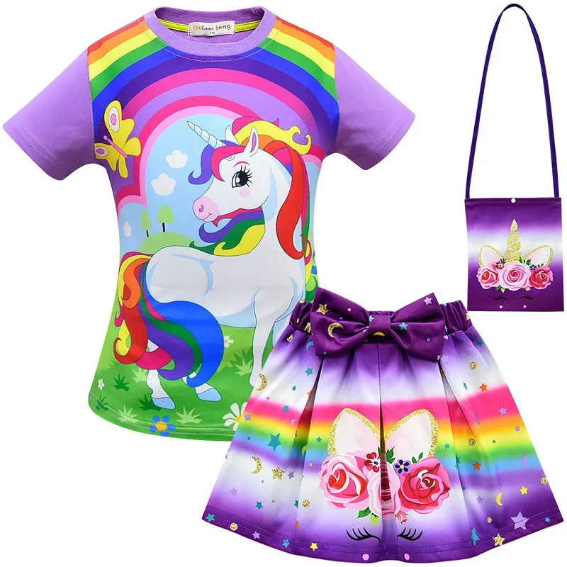 3427A Purple 3Pccs Одежда для малышей; Детские шорты; одежда с единорогом; модные вечерние платья для маленьких девочек; свадебные комплекты летней одежды для подростков - Цвет: 3427A Purple 3Pccs