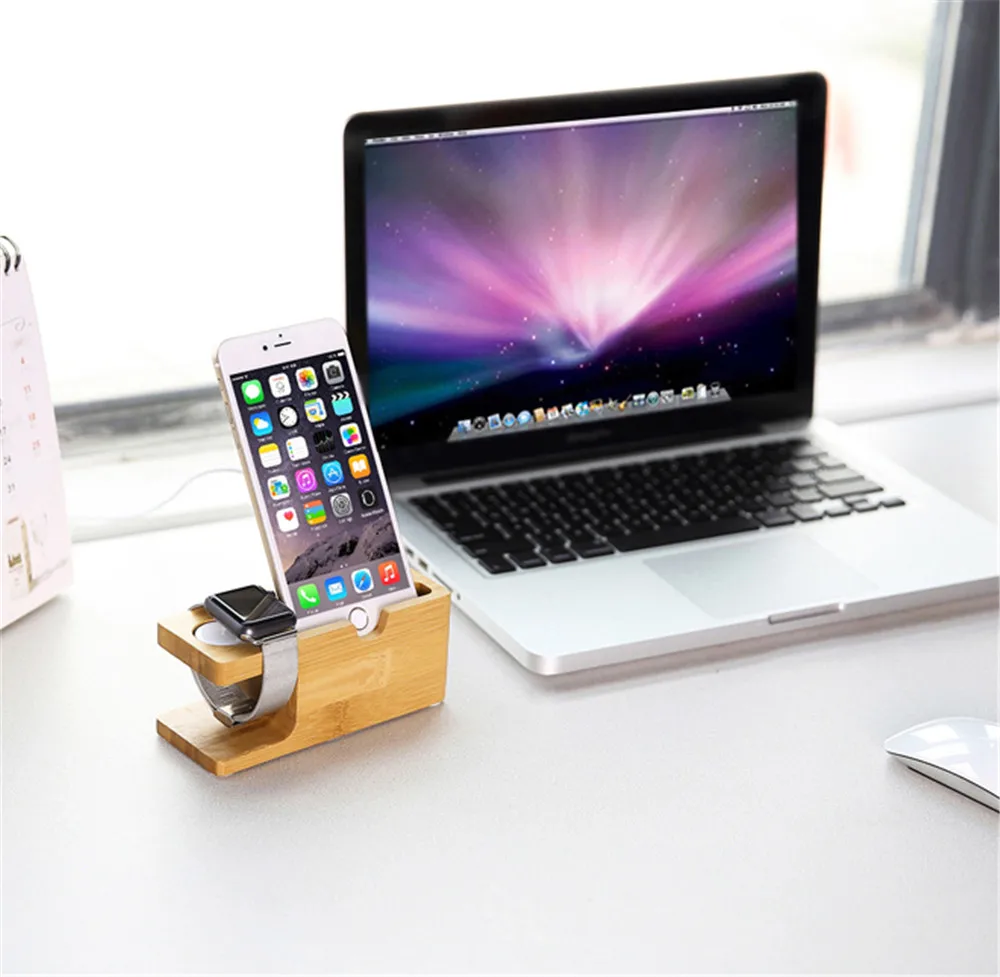 2 в 1 зарядная док станция для iWatch/iPhone зарядка деревянная бамбуковая подставка