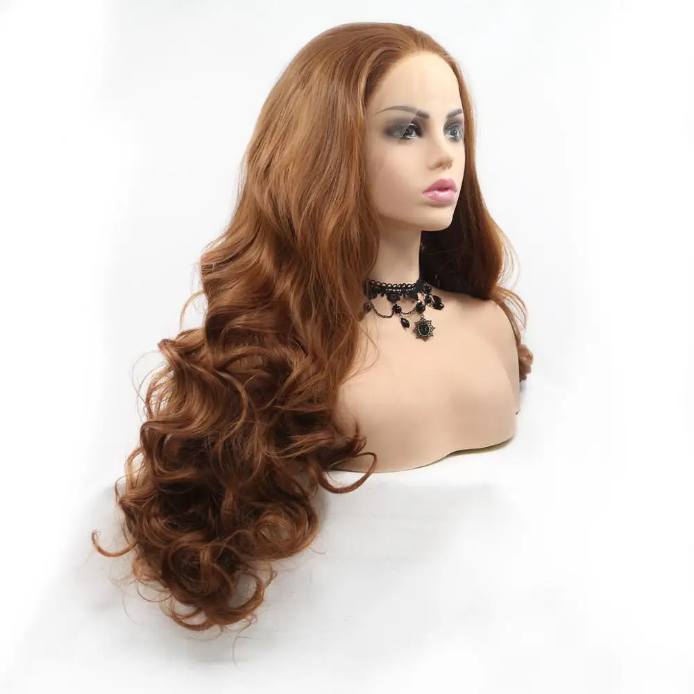 Long Color Wig Wavy High Temperature Fiber Free Part 28 Inch 150% Heavy Density Lace Front Synthetic Wigs Venvee |