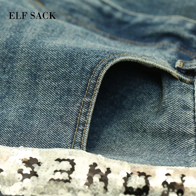 Женские прямые джинсы ELFSACK черные повседневные хлопковые брюки свободный