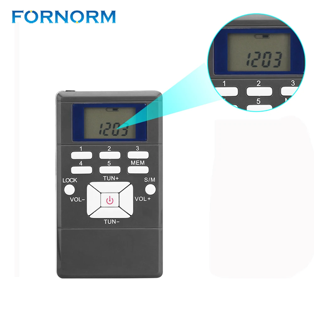 Цифровой мини FM радиоприемник FORNORM портативный компактный AM/FM/коротковолновый с