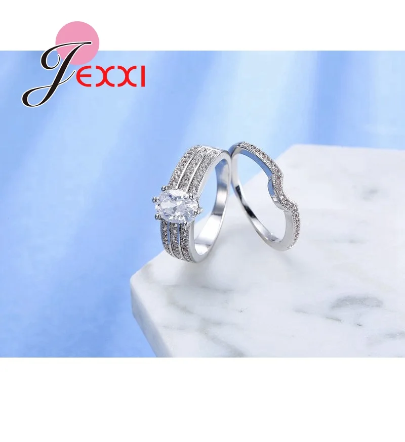 Уникальный дизайн 3 ряда кубический цирконий Свадебные обручальные кольца набор