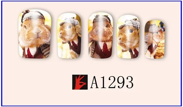 12 упак./лот переводка NAIL ART наклейки на ногти татуировки слайдера полное покрытие оленя собаки, кролика, панды, с рисунком пуделя для A1285-1296