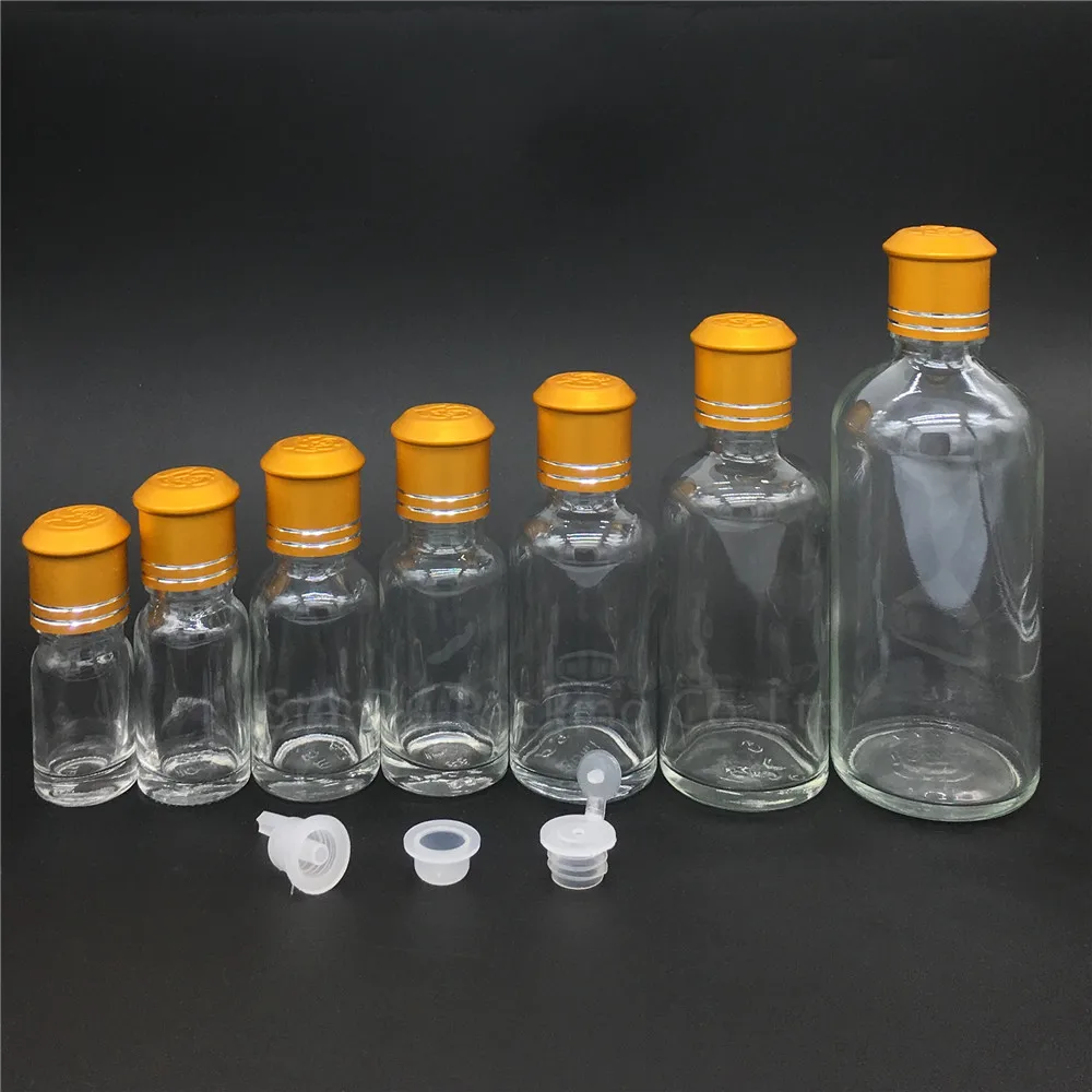 Прозрачная стеклянная бутылка для эфирных масел с золотой крышкой 100 шт. 5 мл/10