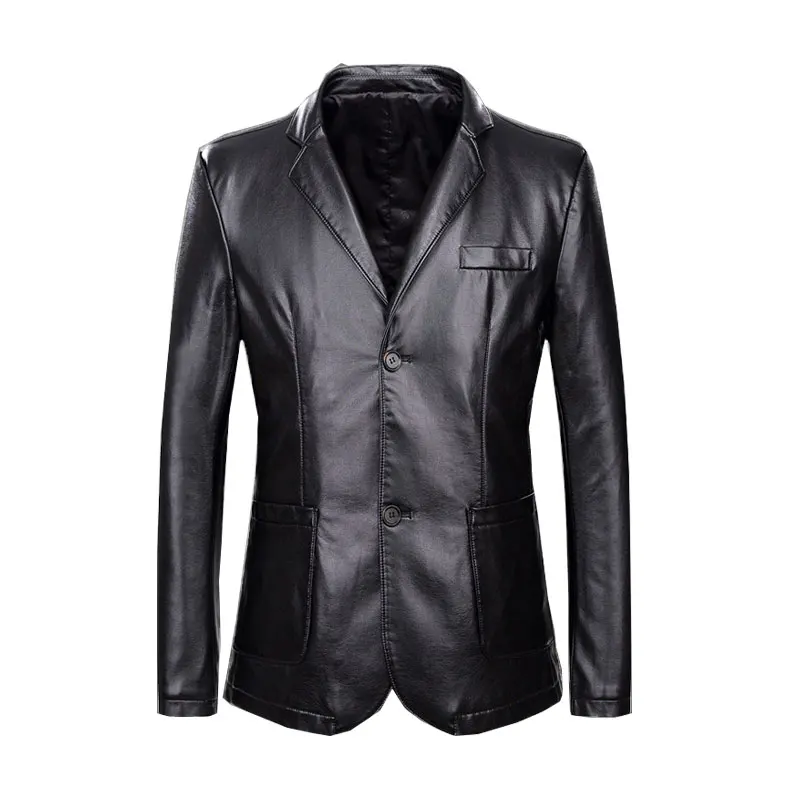 

Autumn and Winter new long section suit Men's Suit collar Large size Leather Men's Black PU leather Color Black / Royal blue