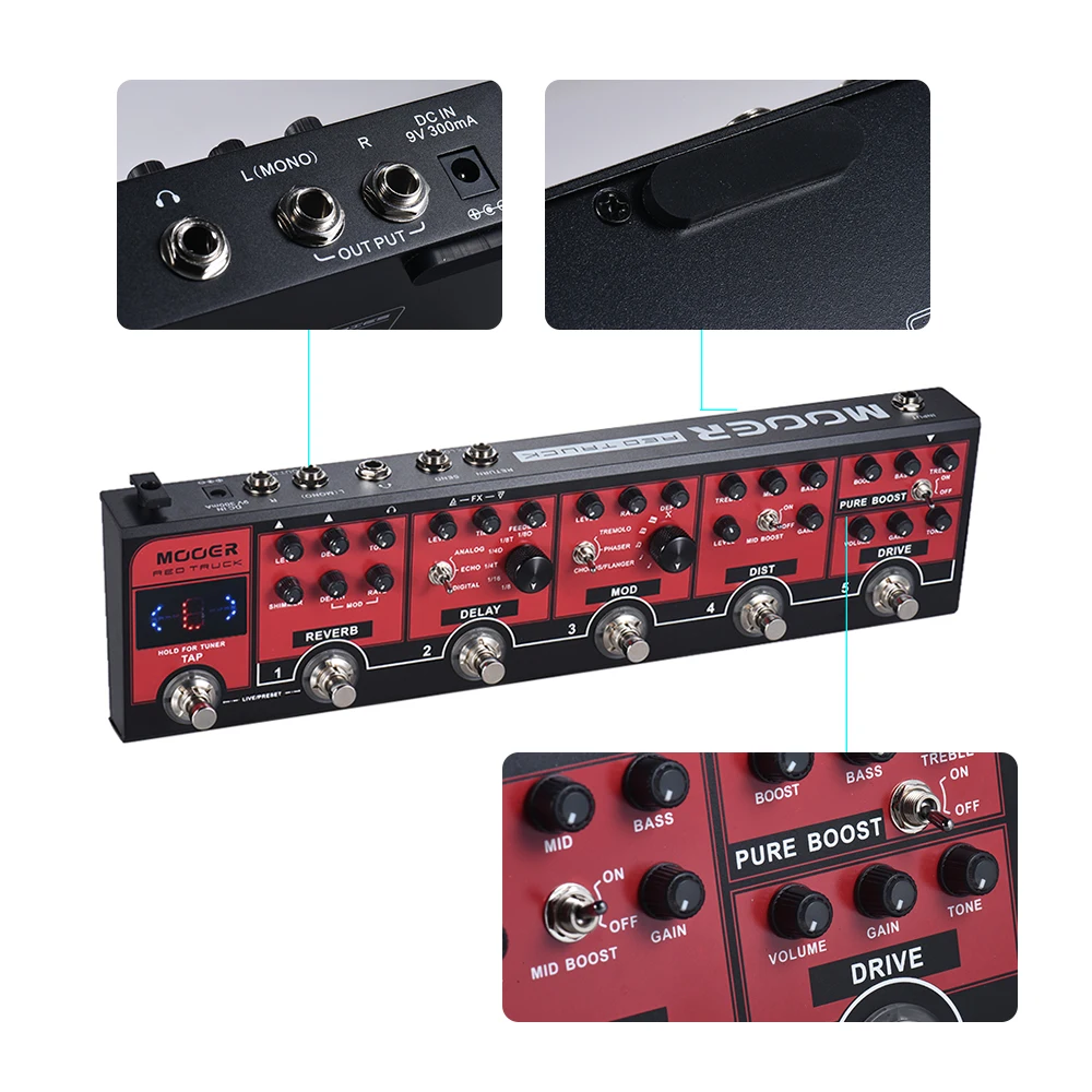 MOOER красный грузовик 6 в 1 комбинированный эффект педаль Boost + Overdrive искажения