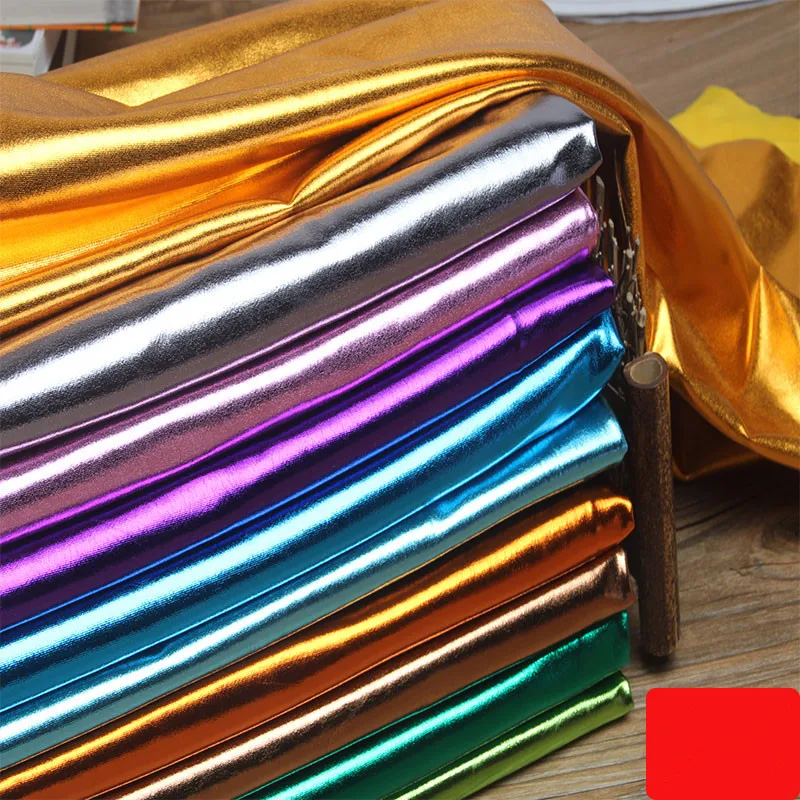 150cm*50cm Stretch Shiny Gold Foil bronzing Spandex Fabric Material PU glossy leather fabric for DIY stage cosplay costume Dress - купить по