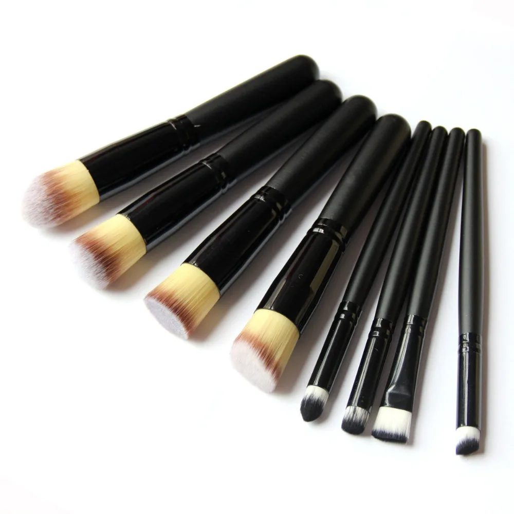 8 шт. черный набор кистей составляют Красота Косметика Фонд Blending Brush с 3-Цветной