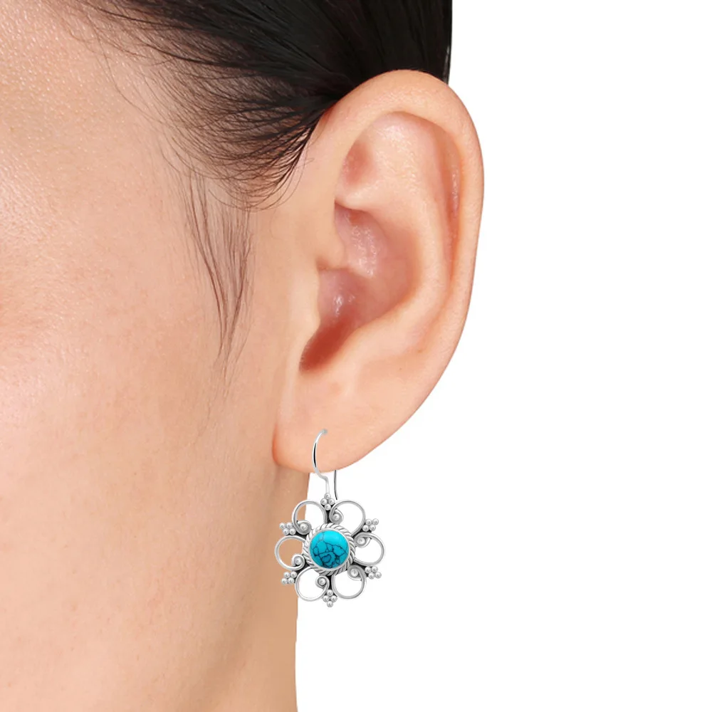 New Vintage Retro Flower Orchid Drop Earrings Inlaid Blue Stone Fashion Classic Dangle for Women Girls Gift | Украшения и