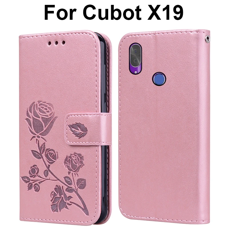 Pink Leather Case Для Cubot X19 чехол 5,93 Роскошный кожаный бумажник флип чехол для Cubot X19 X 19 cuboxx19 силиконовый чехол с магнитным держателем - Цвет: Pink Leather Case