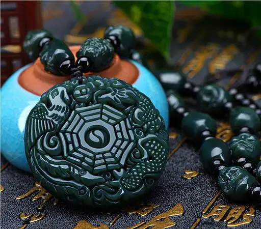 XinJiang Hetian Jades кулон 3D резной круглый Бага с драконом подвеска Феникс Женский