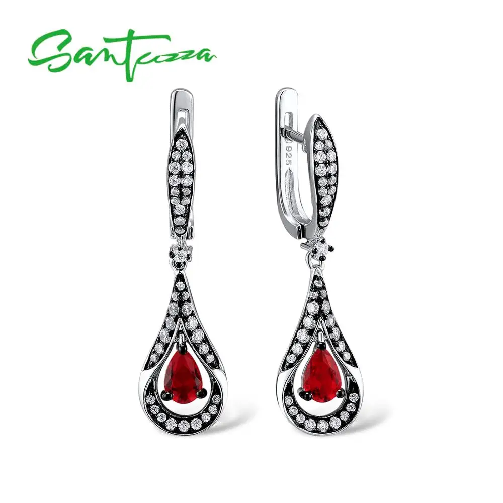 SANTUZZA, серебряные серьги для женщин, 925 пробы, серебряные висячие серьги, длинные серебряные 925 с красным кубическим цирконием, ювелирные изделия