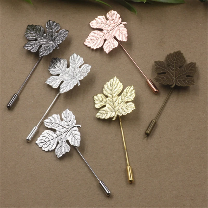 Металлическая медная длинная брошь в форме кленового листа 20 шт. 29х32 мм основа