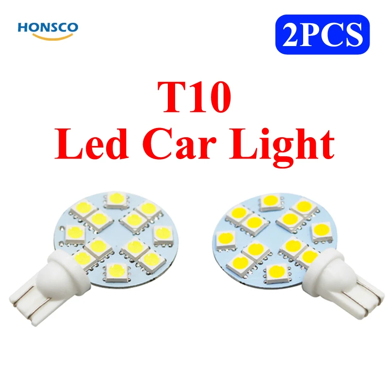 2X T10 стояночные огни DC 12V Авто W5W Клин Led Автомобильный свет 12-SMD 5050 теплый белый