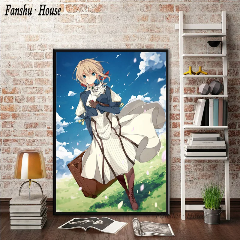 Плакат фиолетовый Evergarden горячая аниме плакаты и принты Холст Картина Настенная картина для комнаты домашний декор - Цвет: Светло-серый