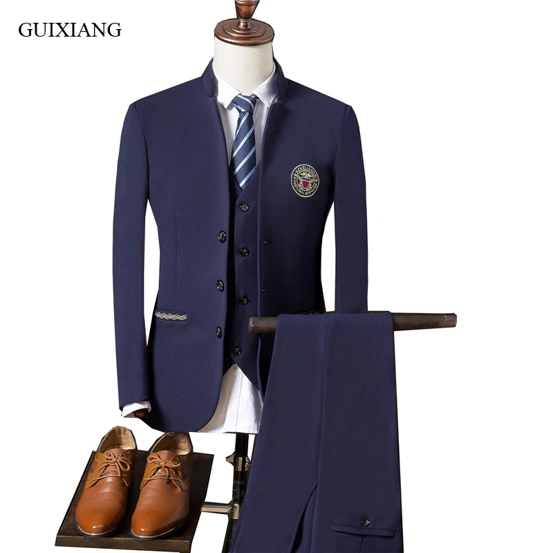 

2019 new arrival style men boutique suit high quality solid men's Chinese style stand collar three pieces suit clothes M-3XL