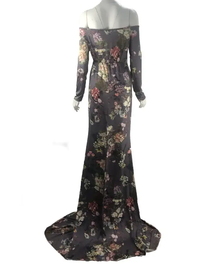 2018 платье для беременных фотосъемки Лодка шеи печать Maternty Подставки фотографий