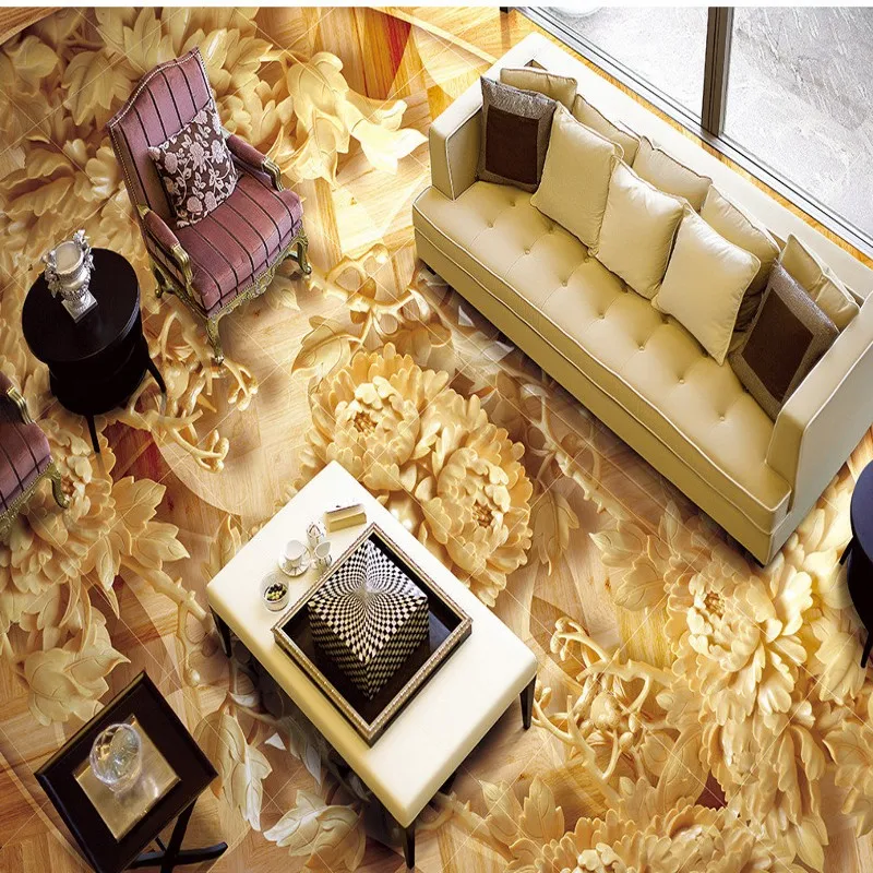 Бесплатная доставка китайская резьба по дереву пион Деревянный 3D Пол живопись