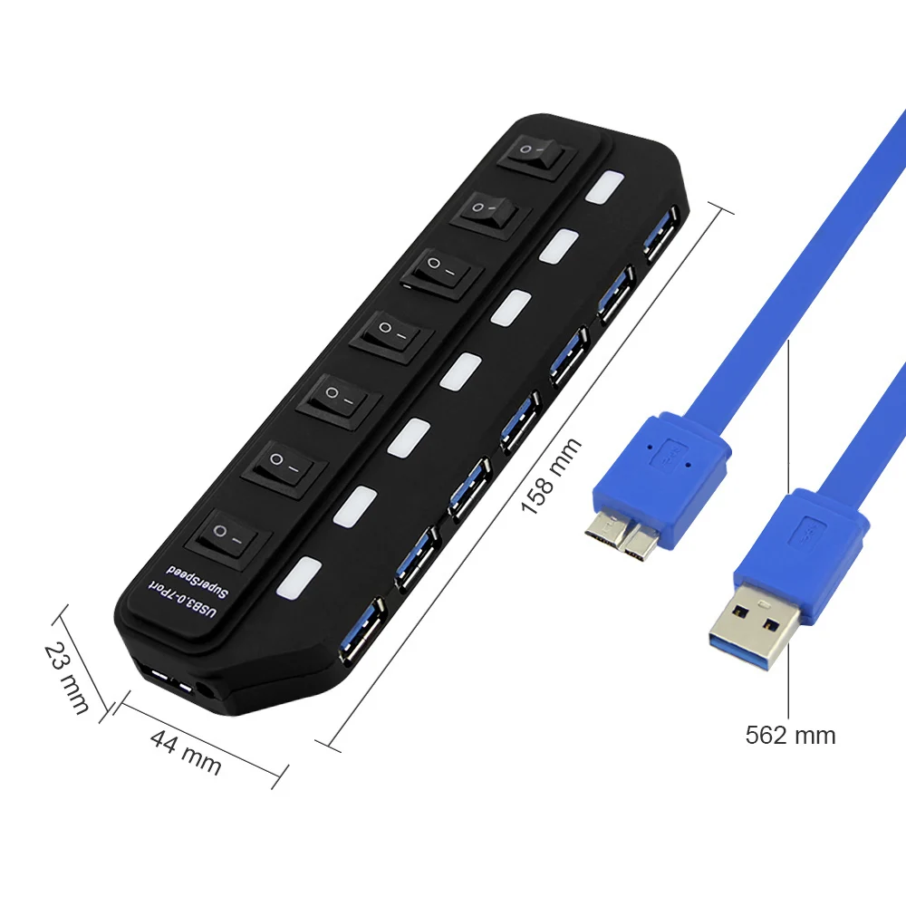 CHYI USB концентратор 3 0 высокая скорость 5 Гбит/с 7 портов с AU UK EU US адаптер питания