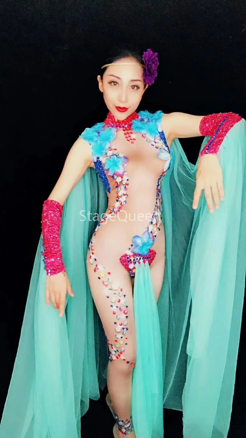 Современное женское боди для ночного клуба певицы комбинезон с рукавом-лодочкой