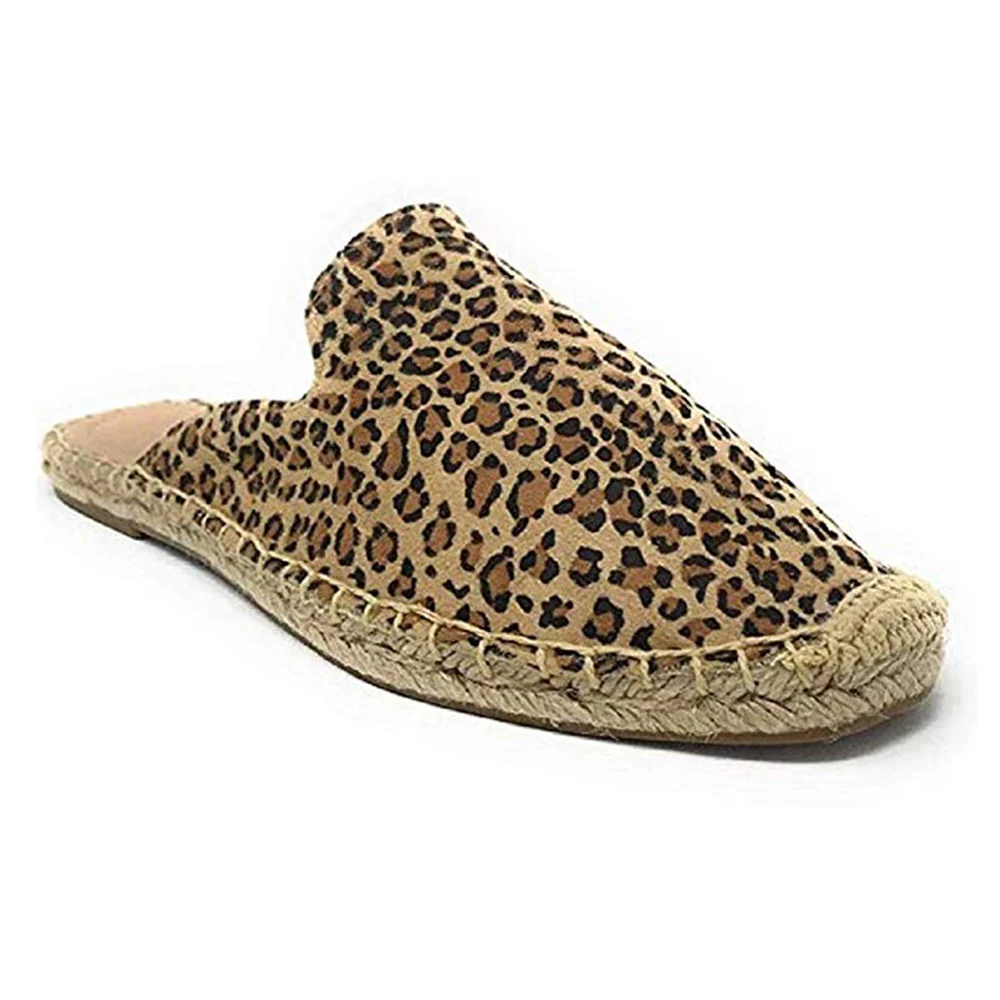 Leopard Flats Mules Espadrilles Lady Canvas Slippers Slip On Pointed Toe Women Slipper Shoes Woman Slides Sandals Dropship - Цвет: leopard