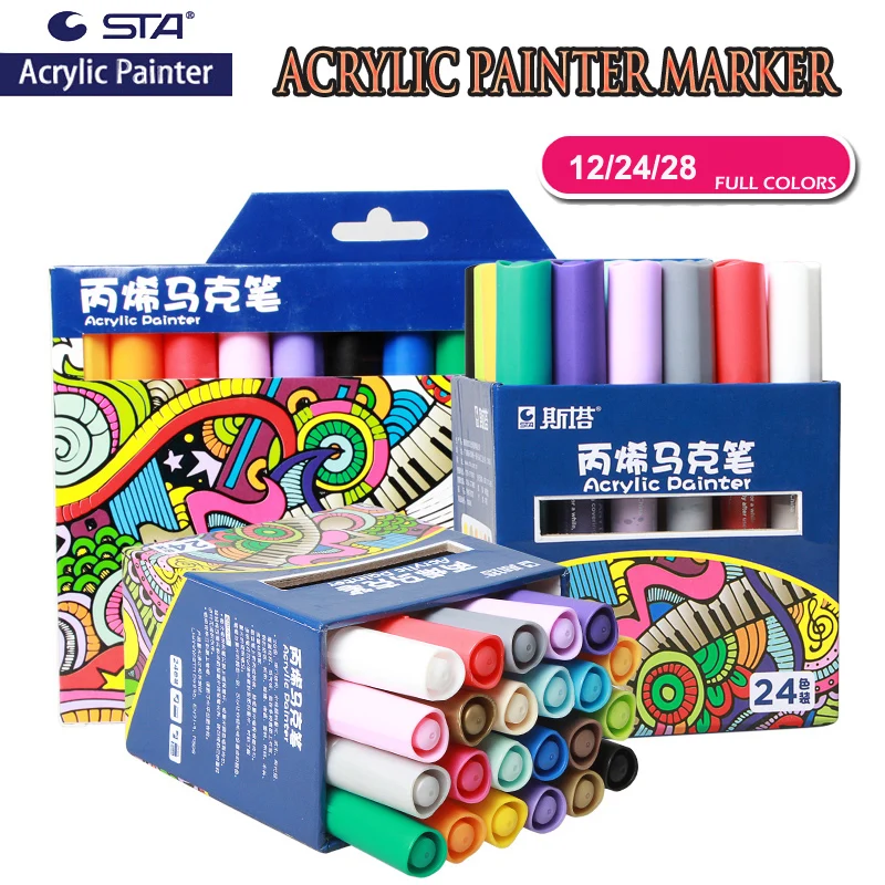 

STA 28 Colors Acrylic Paint Marker Pen 2mm Designs on Paper Mug Glass Canvas DIY Photo Album Rock Painting Christmas gift