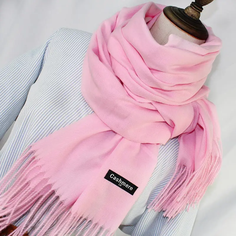 Bright pink Женские шарфы, сплошной цвет, кашемировый шарф, палантин с кисточками, женский зимний толстый теплый шарф, высокое качество, Женская шаль, накидка, шейный платок - Цвет: Bright pink